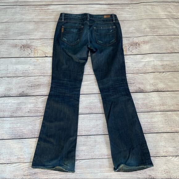 PAIGE Y2K  JEANS DARK LAUREL LOW RISE CANYON BOOTCUT DISTRESSED BLUE 28 - Picture 3 of 7